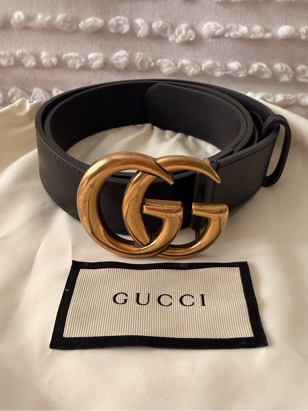 Authentic Gucci Black Leather Belt with Gold Hardware
